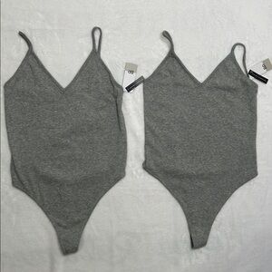 BP Nordstrom V Neck Ribbed Thong Bodysuit PACK OF 2 Heather Grey NWT